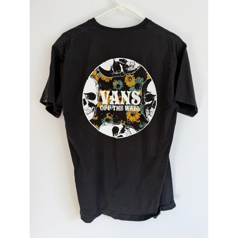 VANS Men's Short Sleeve T-Shirt Black Skull Logo Size Medium